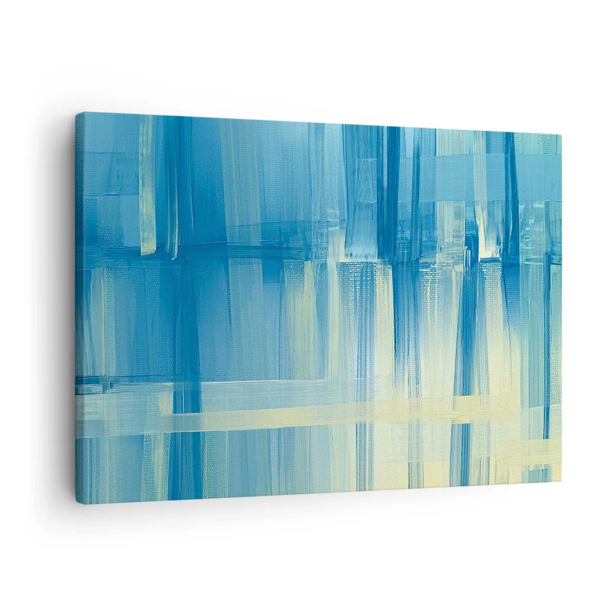 Quadro su tela - Stampe su Tela - Un dipinto astratto nei toni del turchese e del blu con pennellate geometriche. - 70x50cm - Composizione in turchese - Decorazione murale moderna per soggiorno e camera da letto ARTTOR