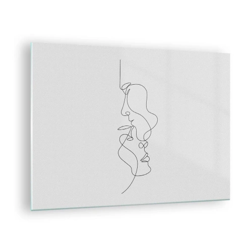 Quadro su vetro - Un delicato disegno di due volti in un unico contorno - 70x50cm - Il calore dei desideri malinconici - Decorazione murale moderna per soggiorno e camera da letto ARTTOR