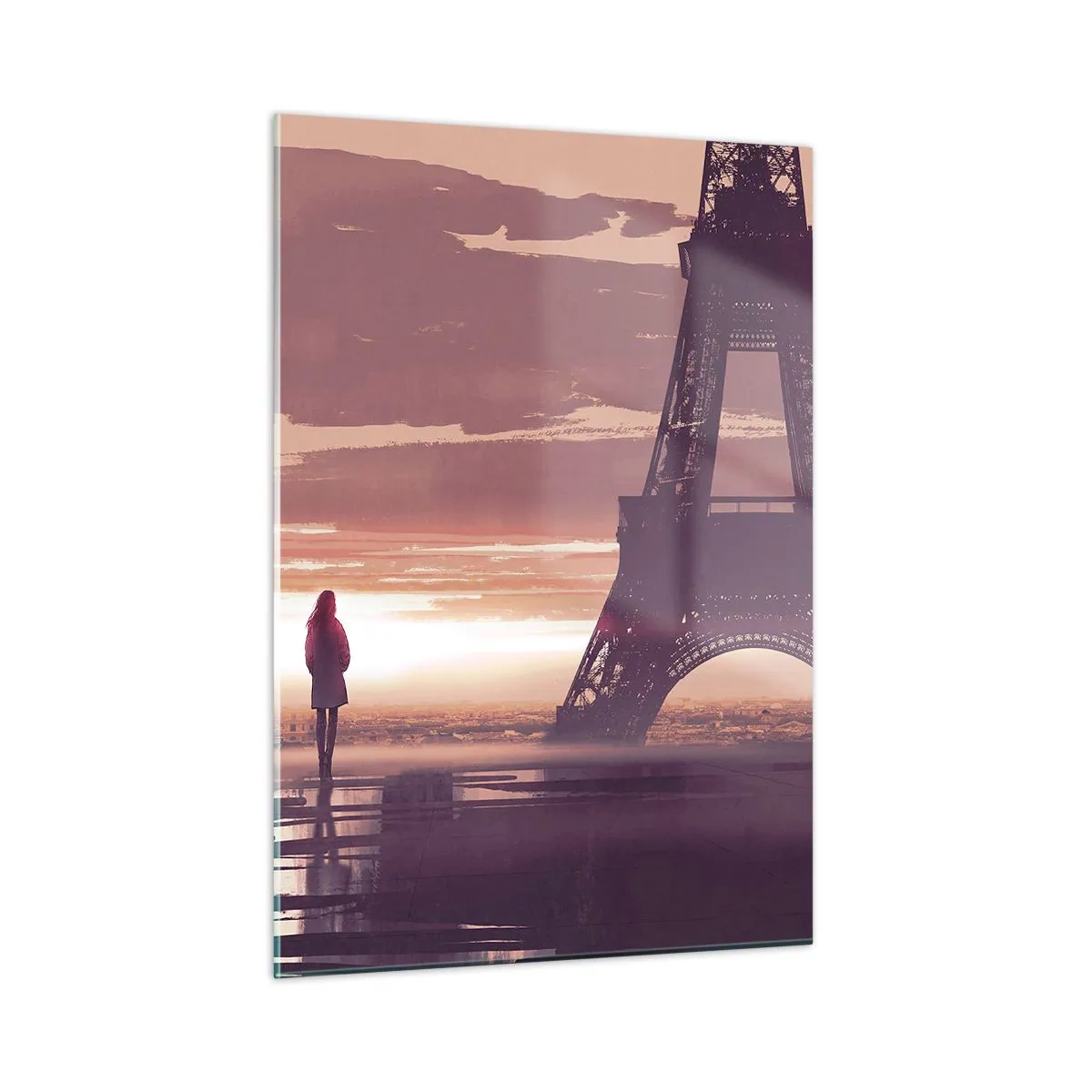 Quadro su vetro - La Torre Eiffel al tramonto con la sagoma di una persona - 50x70cm - Solo loro due - Decorazione murale moderna per soggiorno e camera da letto ARTTOR