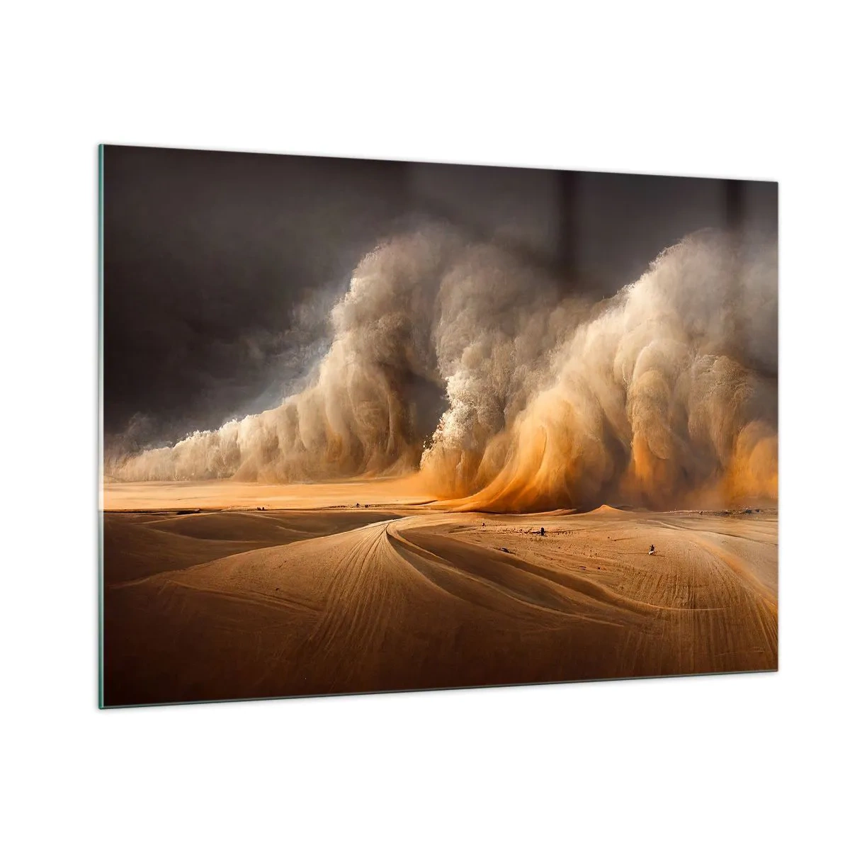 Quadro su vetro - Una tempesta di sabbia sul deserto in una luce spettacolare - 100x70cm - L'ira del deserto - Decorazione murale moderna per soggiorno e camera da letto ARTTOR