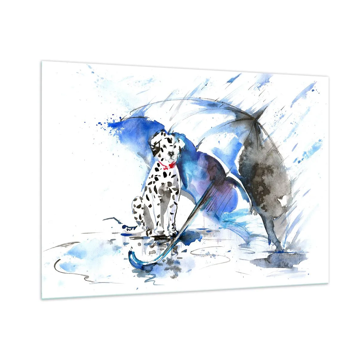 Quadro su vetro - Dalmata con un ombrello in un ambiente piovoso - 100x70cm - Ecco a cosa serve un amico - Decorazione murale moderna per soggiorno e camera da letto ARTTOR