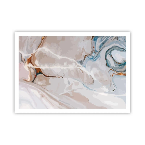 Poster - Motivo astratto nei toni del bianco e del blu - 100x70cm - Meandri blu sotto il bianco - Decorazione murale moderna per soggiorno e camera da letto ARTTOR