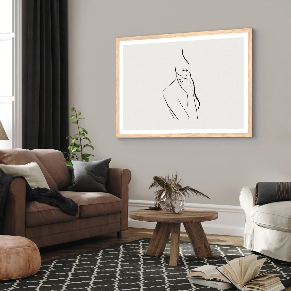 Poster in cornice rovere chiaro - Onda di malinconia - 100x70 cm