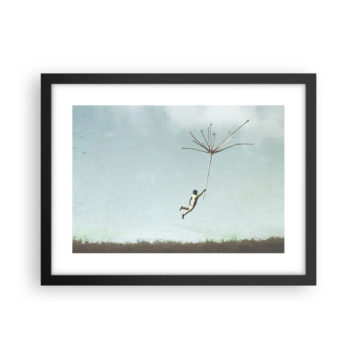 Poster in cornice nera - Aquiloni, denti di leone, vento - 40x30 cm