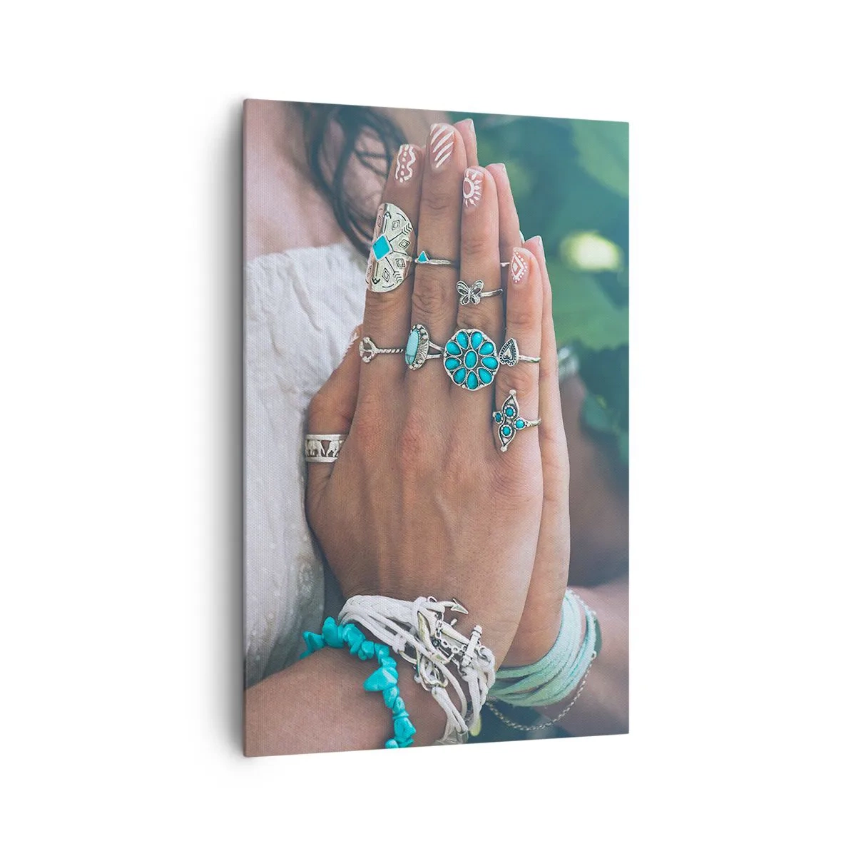 Quadro su tela - Stampe su Tela - Mani decorate con gioielli boho - 80x120cm - Benvenuto al centro dell'essere - Decorazione murale moderna per soggiorno e camera da letto ARTTOR