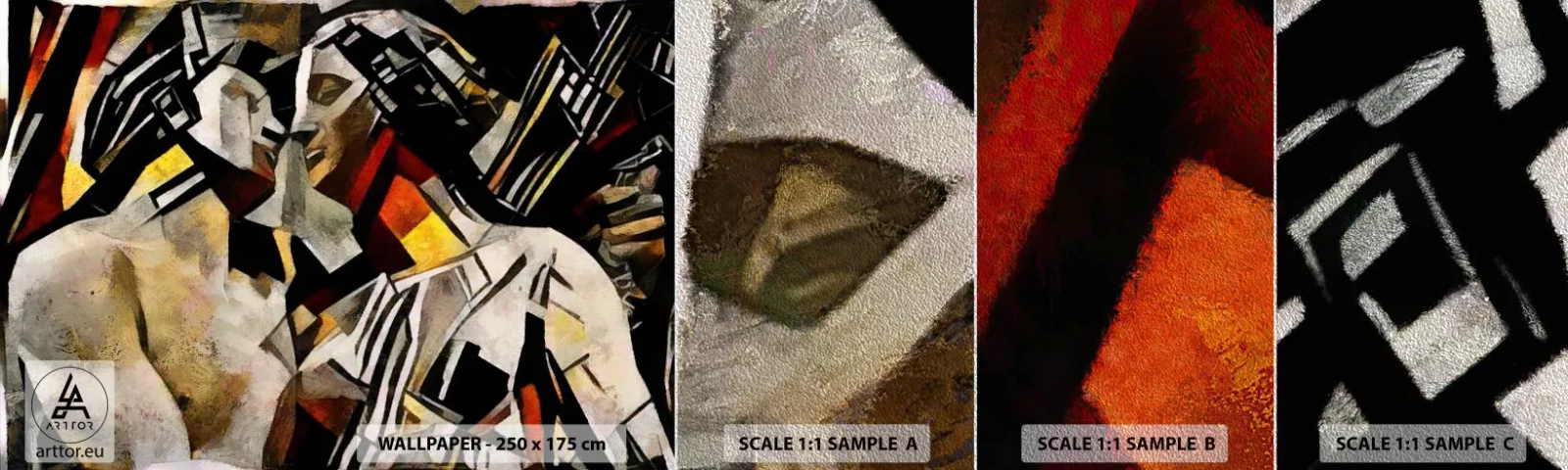 Campione di Fotomurale Premium Sand - Bacio di statue - Coppia innamorata, Cubismo, Bacio - 100x30 cm