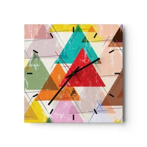 Orologio da parete - Orologio in Vetro - Astrazione colorata con triangoli geometrici - 30x30cm - Tre alla volta - Decorazione murale moderna per soggiorno e camera da letto ARTTOR