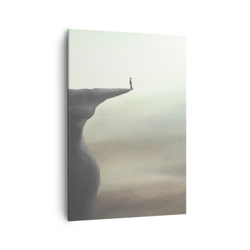 Quadro su tela - Stampe su Tela - Sagoma di una figura sul bordo di una scogliera in un paesaggio nebbioso - 70x100cm - Certamente verso l'alto! - Decorazione murale moderna per soggiorno e camera da letto ARTTOR