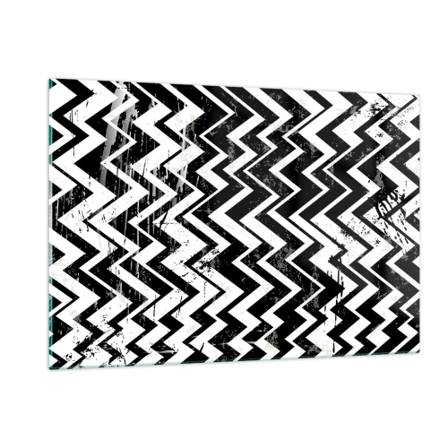 Quadro su vetro - Un motivo a zigzag bianco e nero dalla composizione e dalla consistenza dinamiche. - 120x80cm - Zig-bianco, zag-nero - Decorazione murale moderna per soggiorno e camera da letto ARTTOR