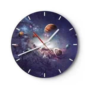 Orologio da parete - Orologio in Vetro - Pianeti colorati che fluttuano in una nebulosa cosmica - 30x30cm - Sistema solare danzante - Decorazione murale moderna per soggiorno, cucina e camera da letto ARTTOR