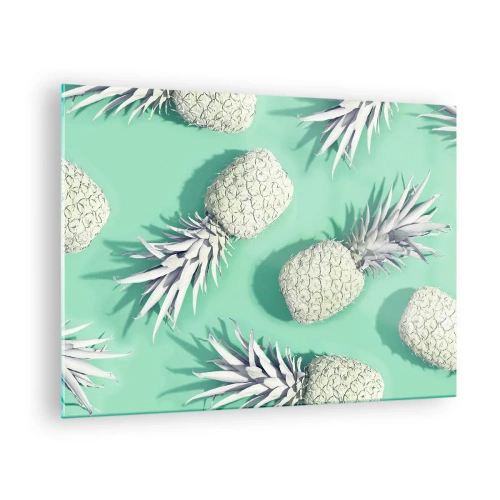 Quadro su vetro - Ananas bianchi su sfondo menta in una composizione artistica - 70x50cm - Perfettamente adatti alla menta - Decorazione murale moderna per soggiorno e camera da letto ARTTOR
