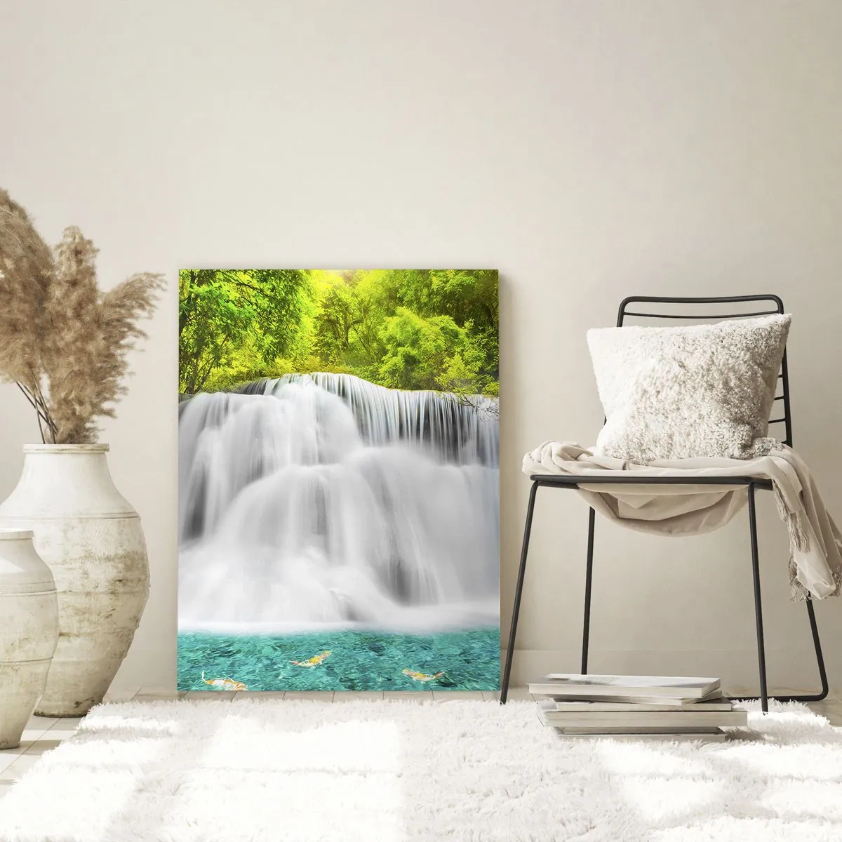 Quadro su vetro - Una cascata in una foresta tropicale con acqua turchese - 80x120cm - Cascata spumeggiante dal verde all'azzurro - Decorazione murale moderna per soggiorno e camera da letto ARTTOR