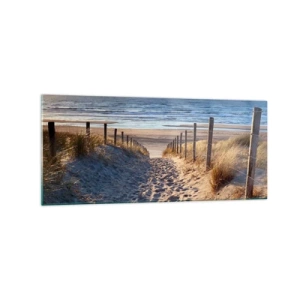 Quadro su vetro - Sentiero tra le dune che conduce alla spiaggia - 120x50cm - Rumore del mare, uccelli che cantano, spiaggia selvatica tra i cespugli... - Decorazione murale moderna per soggiorno e camera da letto ARTTOR