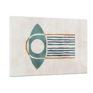 Quadro su vetro - Forma geometrica con un cerchio e linee nelle tonalità del verde e del rosso. - 120x80cm - Segni e rituali - Decorazione murale moderna per soggiorno e camera da letto ARTTOR