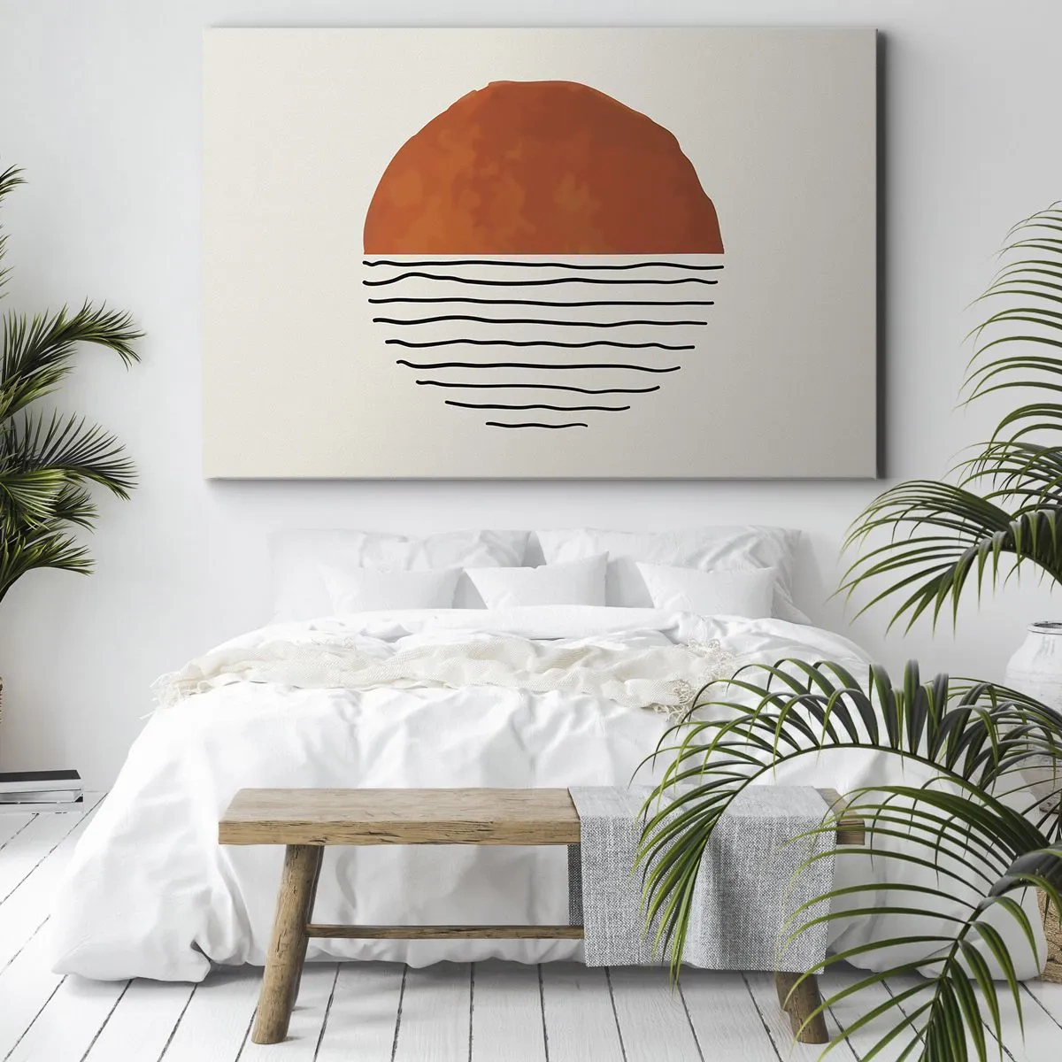 Quadro su tela - Stampe su Tela - Un tramonto minimalista su linee ondulate - 100x70cm - Atmosfera giapponese - Decorazione murale moderna per soggiorno e camera da letto ARTTOR