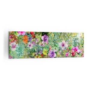 Quadro su tela - Stampe su Tela - Una composizione floreale colorata su uno sfondo verde - 160x50cm - Perdersi nei fiori - Decorazione murale moderna per soggiorno e camera da letto ARTTOR