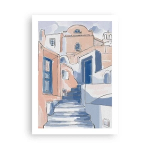Poster - Una pittoresca strada in stile mediterraneo nei toni del blu - 50x70cm - Città esotica - Decorazione murale moderna per soggiorno e camera da letto ARTTOR