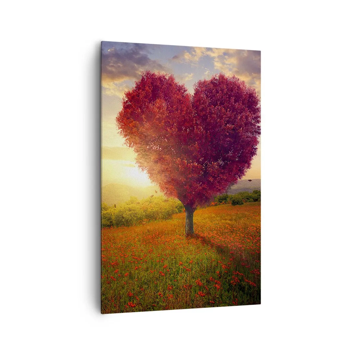 Quadro su tela - Stampe su Tela - Albero a forma di cuore al tramonto - 80x120cm - Ti prende al cuore - Decorazione murale moderna per soggiorno e camera da letto ARTTOR
