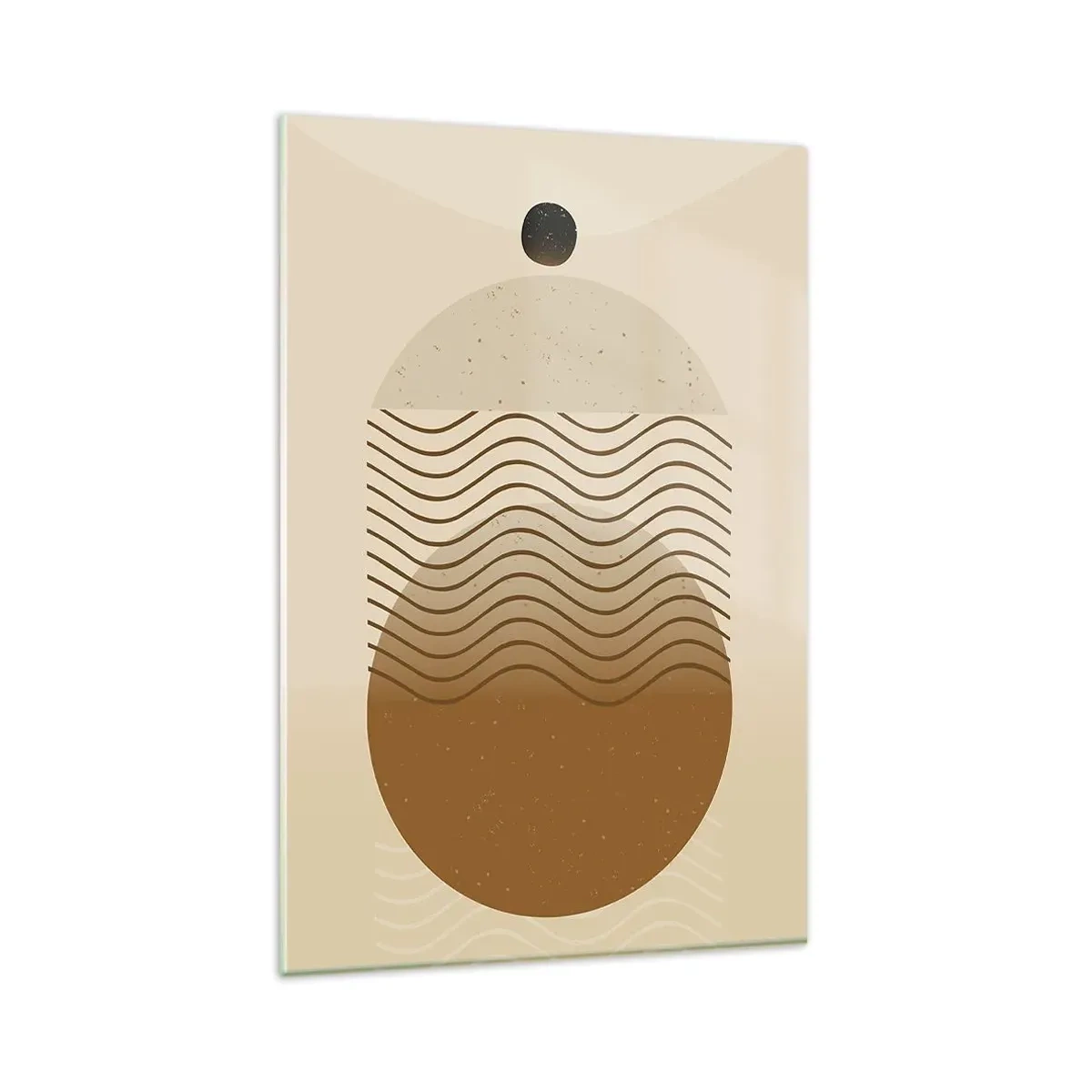 Quadro su vetro - Astrazione geometrica con cerchi e linee ondulate in colori caldi. - 80x120cm - Sull'origine delle figure geometriche - Decorazione murale moderna per soggiorno e camera da letto ARTTOR