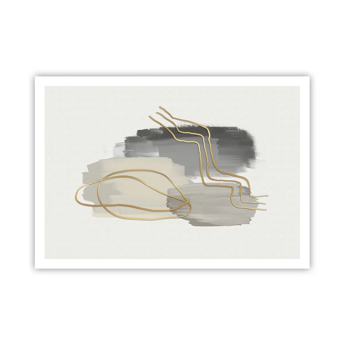 Poster - Linee dorate astratte su sfondo grigio - 100x70cm - Durata e movimento - Decorazione murale moderna per soggiorno e camera da letto ARTTOR