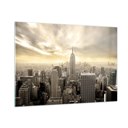 Quadro su vetro - Panorama della città con grattacieli e l'Empire State Building - 100x70cm - New York in grigio - Decorazione murale moderna per soggiorno e camera da letto ARTTOR