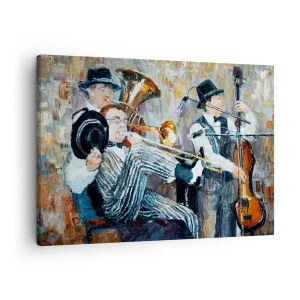 Quadro su tela - Stampe su Tela - Musicisti jazz in stile pittorico durante un concerto - 70x50cm - Tutto il jazz - Decorazione murale moderna per soggiorno e camera da letto ARTTOR