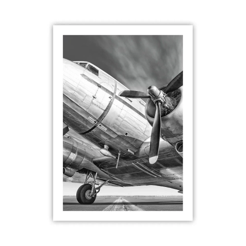 Poster - Primo piano in bianco e nero di un aereo d'epoca. - 50x70cm - Sempre pronto al volo - Decorazione murale moderna per soggiorno e camera da letto ARTTOR