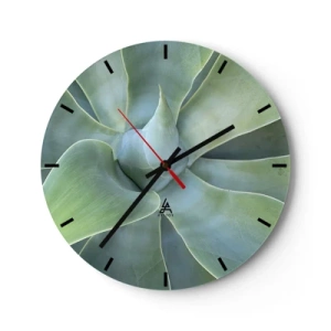 Orologio da parete - Orologio in Vetro - Primo piano della disposizione a spirale delle foglie succulente - 30x30cm - La nascita del verde - Decorazione murale moderna per soggiorno, cucina e camera da letto ARTTOR