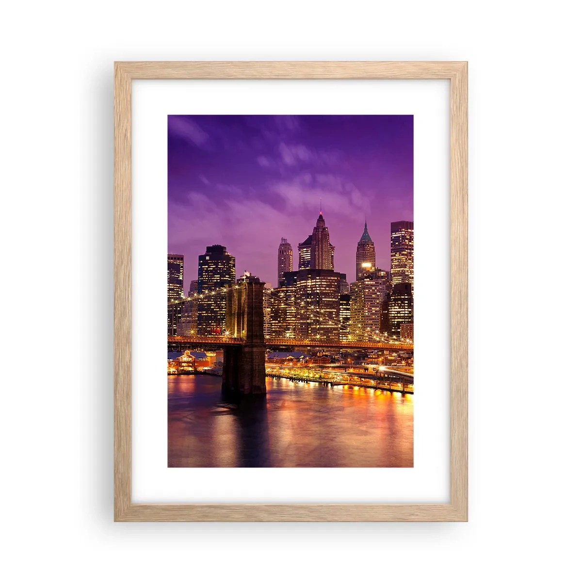 Poster in cornice rovere chiaro - Manhattan in viola e oro - 30x40 cm