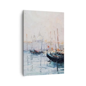 Quadro su tela - Stampe su Tela - Vista pittoresca dei canali con barche color pastello - 70x100cm - Dopo l'acqua, dopo la nebbia - Decorazione murale moderna per soggiorno e camera da letto ARTTOR