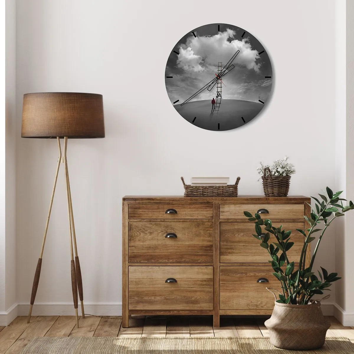 Orologio da parete - Orologio in Vetro - Un uomo che sale una scala verso una nuvola contro il cielo - 30x30cm - Tutto è possibile - Decorazione murale moderna per soggiorno, cucina e camera da letto ARTTOR