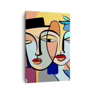 Quadro su tela - Stampe su Tela - Ritratti cubisti dai colori vivaci con motivo floreale - 70x100cm - Appuntamento in stile Picasso - Decorazione murale moderna per soggiorno e camera da letto ARTTOR