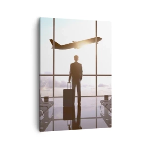 Quadro su tela - Stampe su Tela - Uomo d'affari all'aeroporto con un aereo sullo sfondo - 50x70cm - Hai tempo, rallenta - Decorazione murale moderna per soggiorno e camera da letto ARTTOR