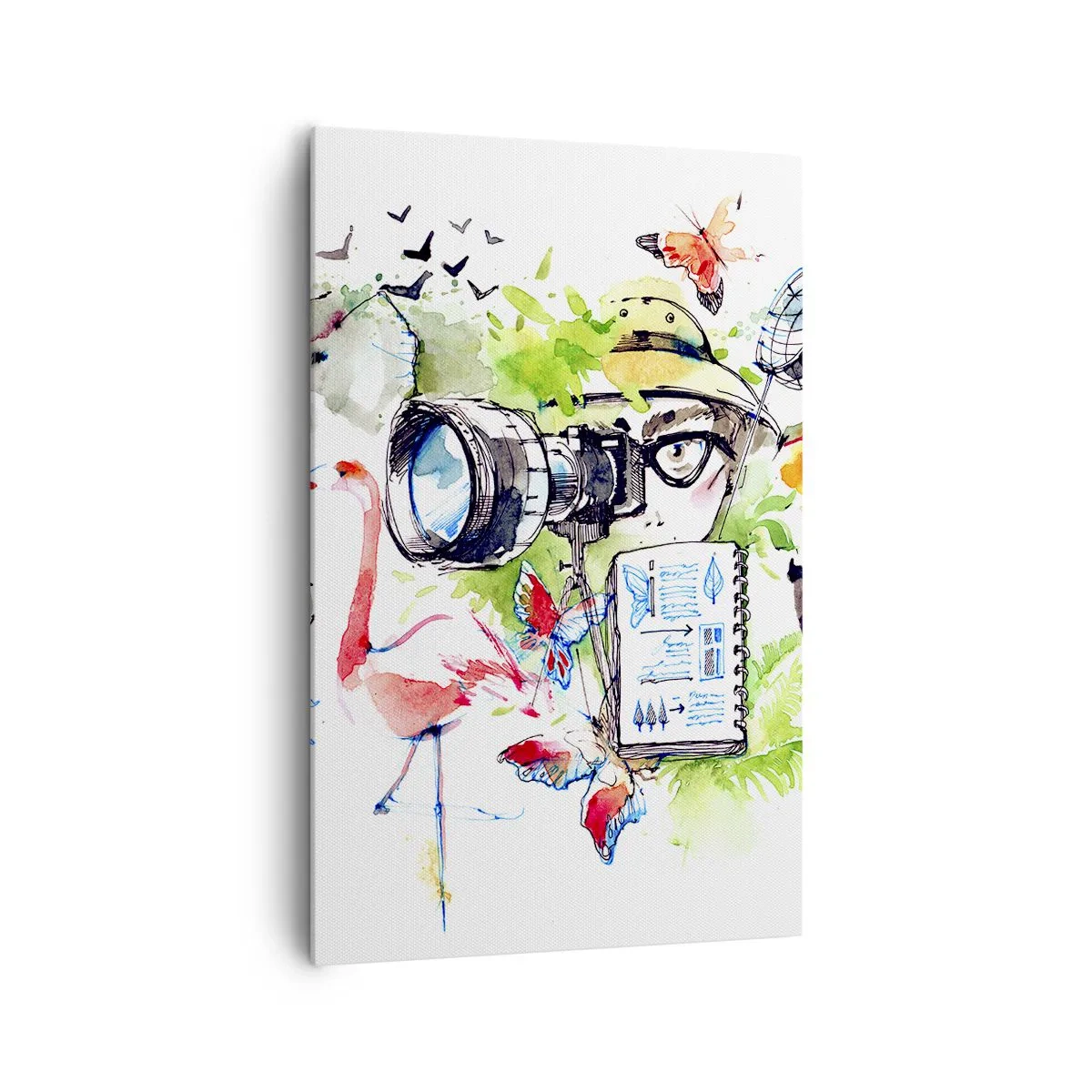 Quadro su tela - Stampe su Tela - Grafica colorata con temi naturalistici e safari - 80x120cm - Nell'obiettivo del viaggiatore - Decorazione murale moderna per soggiorno e camera da letto ARTTOR