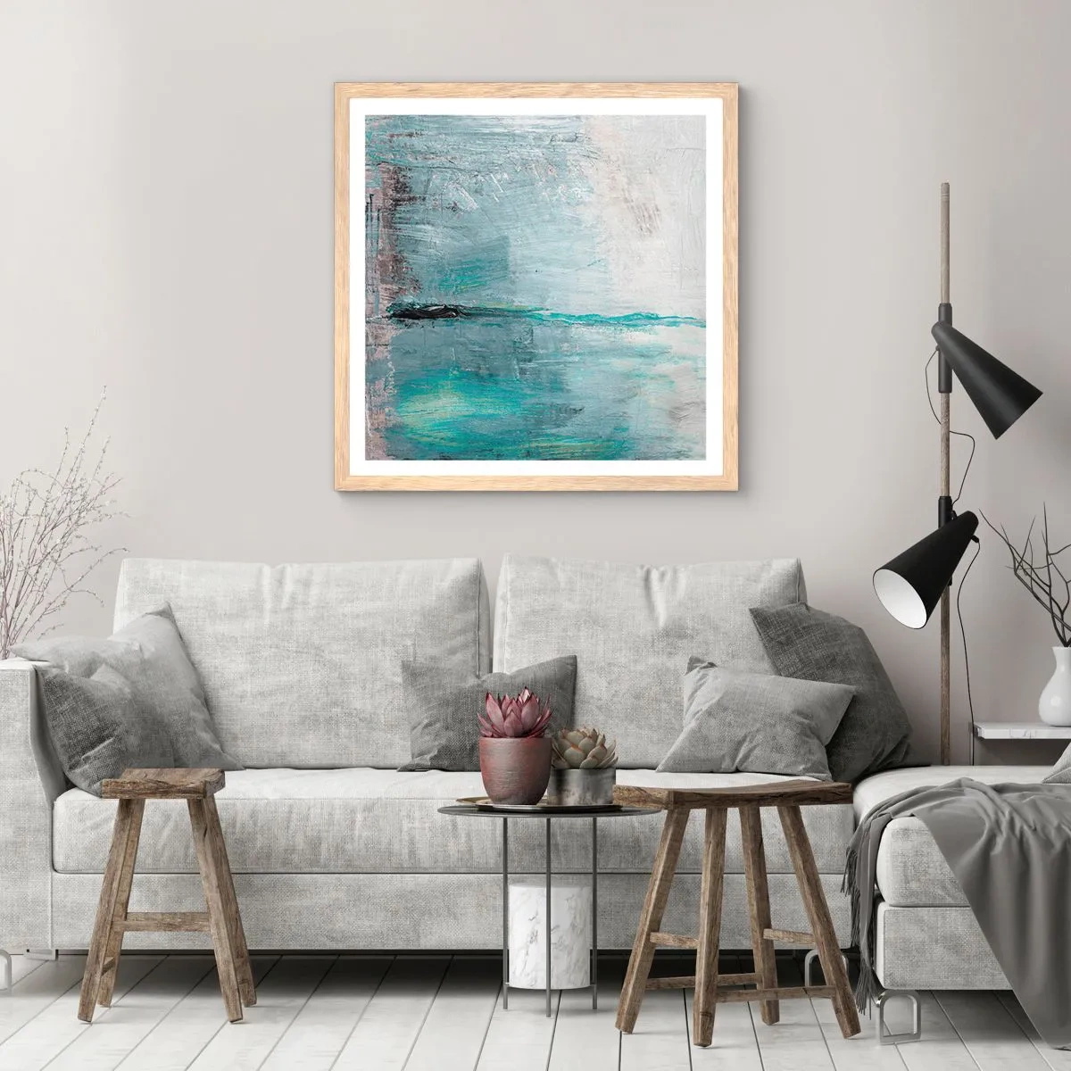 Poster in cornice rovere chiaro - Orizzonte nel blu - 40x40 cm