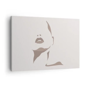 Quadro su tela - Stampe su Tela - Contorno minimalista del viso di una donna in delicati toni beige - 70x50cm - Fatta di luce e ombra - Decorazione murale moderna per soggiorno e camera da letto ARTTOR