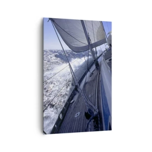 Quadro su tela - Stampe su Tela - Una barca a vela in un mare in tempesta con vele bianche e un ponte di legno. - 80x120cm - So cosa vuol dire volare - Decorazione murale moderna per soggiorno e camera da letto ARTTOR