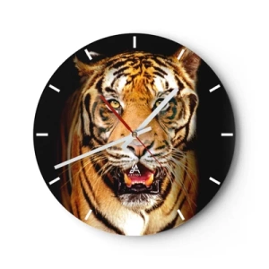 Orologio da parete - Orologio in Vetro - Ritratto di una tigre feroce dallo sguardo intenso - 30x30cm - Cuore selvatico - Decorazione murale moderna per soggiorno, cucina e camera da letto ARTTOR