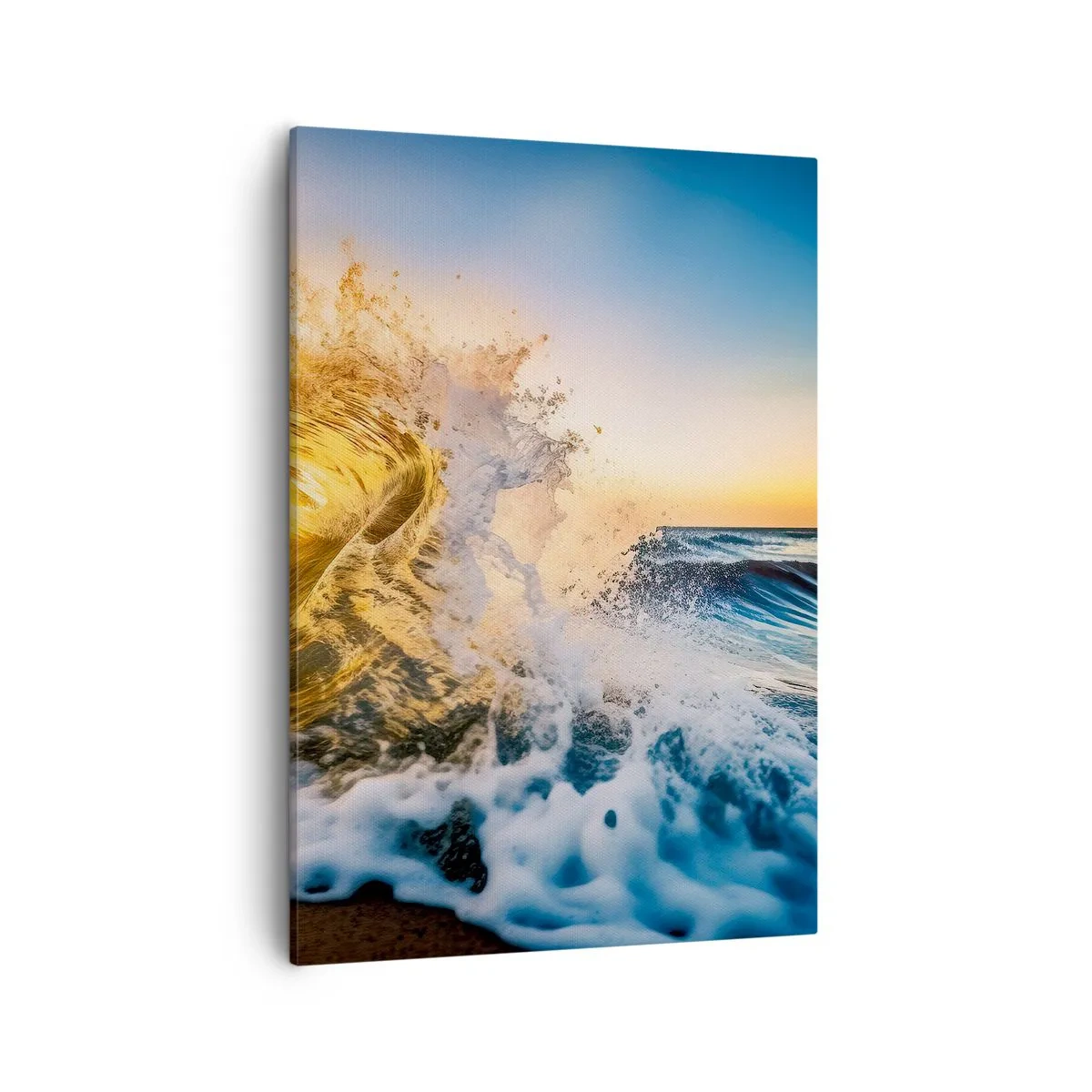 Quadro su tela - Stampe su Tela - Un'onda dorata sullo sfondo del sole al tramonto - 50x70cm - Gioco sulla sabbia - Decorazione murale moderna per soggiorno e camera da letto ARTTOR