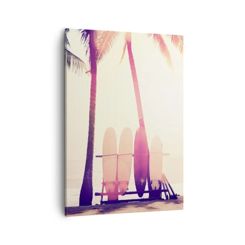 Quadro su tela - Stampe su Tela - Palme e tavole da surf sulla spiaggia sotto il sole - 50x70cm - Sarà un giorno fantastico - Decorazione murale moderna per soggiorno e camera da letto ARTTOR