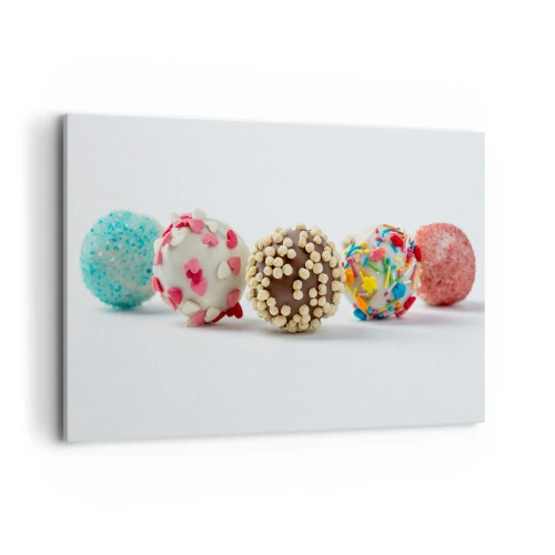 Quadro su tela - Stampe su Tela - Praline colorate con decorazioni su fondo bianco - 120x80cm - La vita può essere dolce - Decorazione murale moderna per soggiorno e camera da letto ARTTOR
