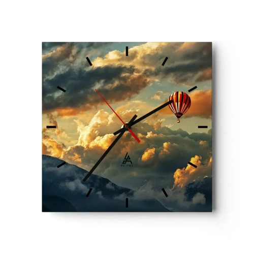 Orologio da parete - Orologio in Vetro - Un pallone sullo sfondo di nuvole spettacolari - 30x30cm - Volo perché voglio - Decorazione murale moderna per soggiorno e camera da letto ARTTOR