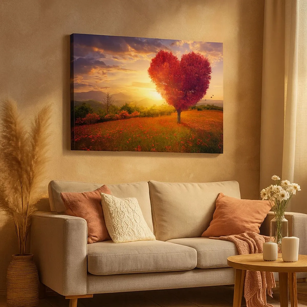 Quadro su tela - Stampe su Tela - Albero a forma di cuore al tramonto - 70x50cm - Ti prende al cuore - Decorazione murale moderna per soggiorno e camera da letto ARTTOR