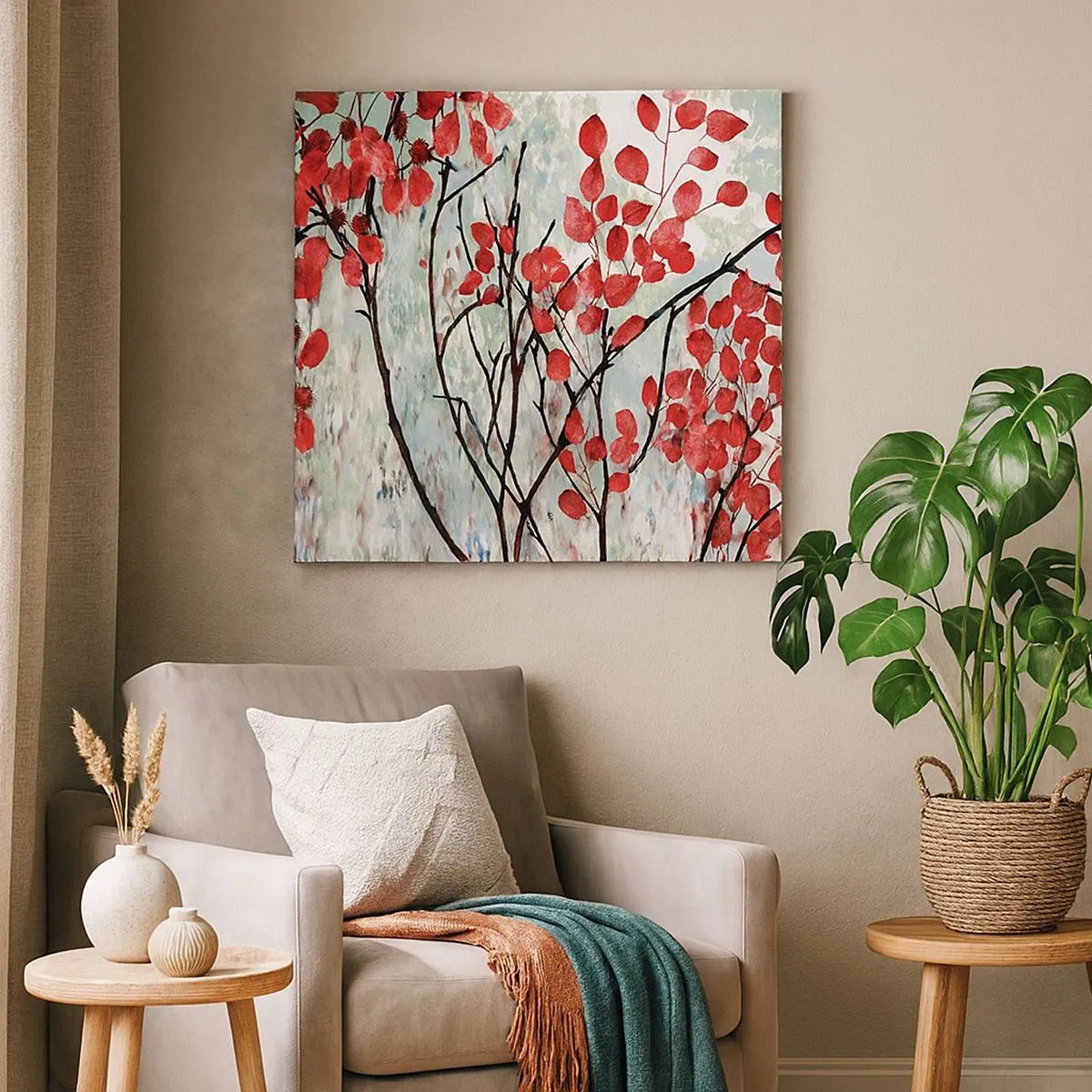Quadro su tela - Stampe su Tela - Albero in scarlatto - 30x30 cm