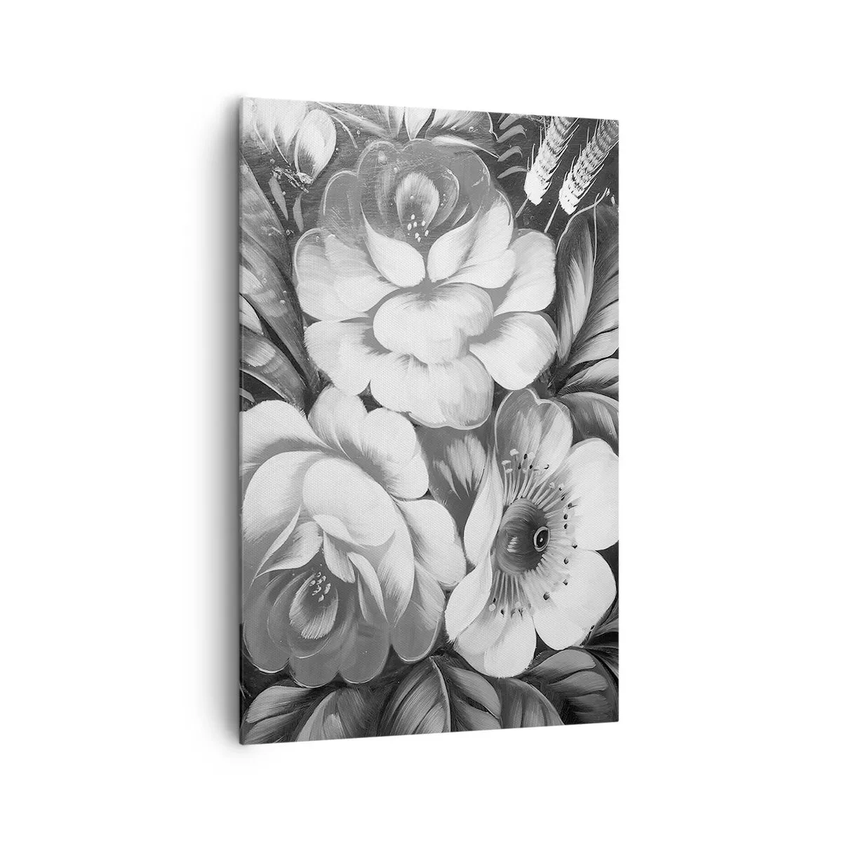 Quadro su tela - Stampe su Tela - Fiori bianchi e neri in una composizione classica ed elegante - 80x120cm - Belli anche in grigio - Decorazione murale moderna per soggiorno e camera da letto ARTTOR