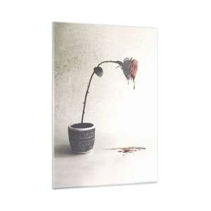 Quadro su vetro - Una rosa simbolica in un vaso con vernice gocciolante - 50x70cm - Rosa dolorosa - Decorazione murale moderna per soggiorno e camera da letto ARTTOR