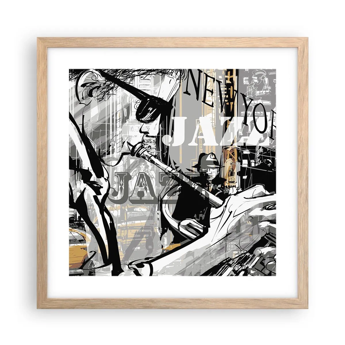 Poster in cornice rovere chiaro - Al ritmo di New York - 40x40 cm