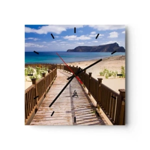 Orologio da parete - Orologio in Vetro - Sentiero in legno che conduce alla spiaggia con vista sull'oceano - 30x30cm - Portami alle isole fortunate - Decorazione murale moderna per soggiorno e camera da letto ARTTOR