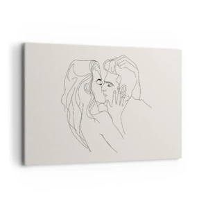 Quadro su tela - Stampe su Tela - Un'illustrazione minimalista di una coppia in un abbraccio amorevole - 120x80cm - Intrecciati dal sentimento - Decorazione murale moderna per soggiorno e camera da letto ARTTOR