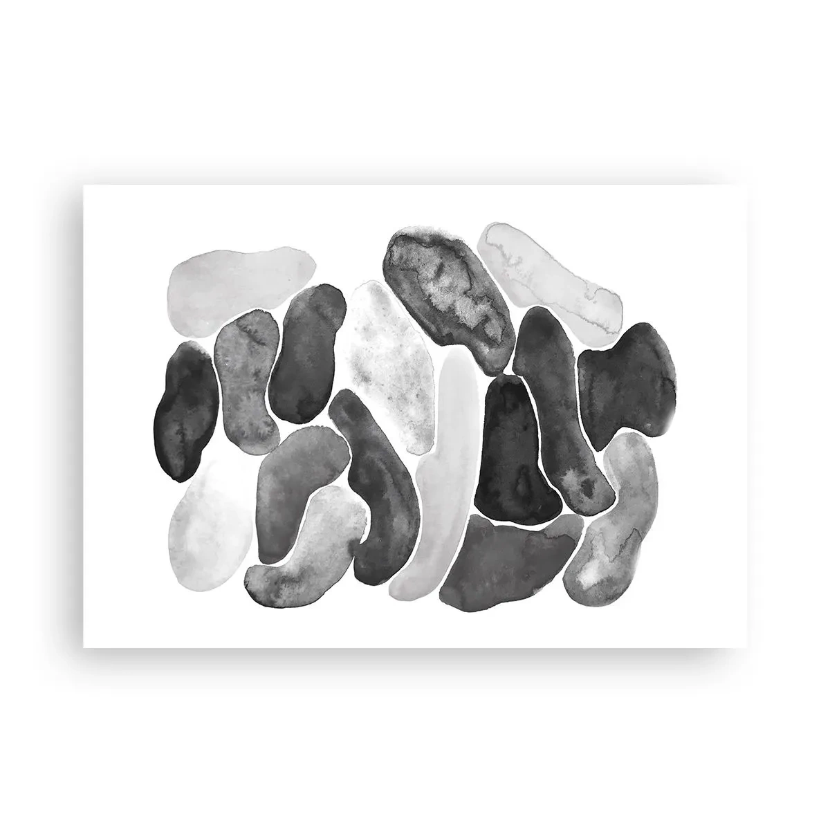 Poster - Astrazione in bianco e nero con macchie irregolari su sfondo bianco - 100x70cm - Astrazione rocciosa - Decorazione murale moderna per soggiorno e camera da letto ARTTOR